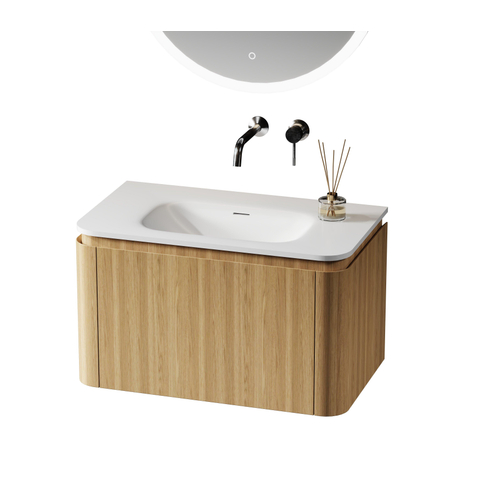 Royal Plaza Terra Badkamermeubelset - 80x47x46cm - solid surface wastafel wit mat - 1 wasbak - zonder kraangat - 2 lades - sandwood (licht eiken) SW1447018