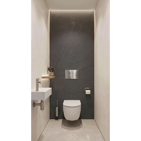 QeramiQ Dely Swirl Ensemble WC - 36.3x51.7cm - Réservoir encastré Geberit UP320 - Abattant 35mm - Plaque de commande en inox- Boutons rectangulaires - Blanc brillant SW1138658
