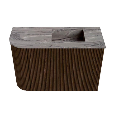 Mondiaz JOYA-DLUX 61.6cm toiletmeubel - ronding links kleur Walnut - Wastafel FAYE positie Rechts Zonder kraangat kleur Sombra. SW1424736