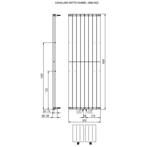 Plieger Cavallino Retto radiateur design vertical double raccordement central 1800x602mm 1549W blanc 7253044