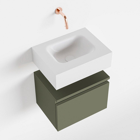 MONDIAZ ANDOR Toiletmeubel 40x30x30cm met 0 kraangaten 1 lades army mat Wastafel Lex midden Solid Surface Wit SW474057