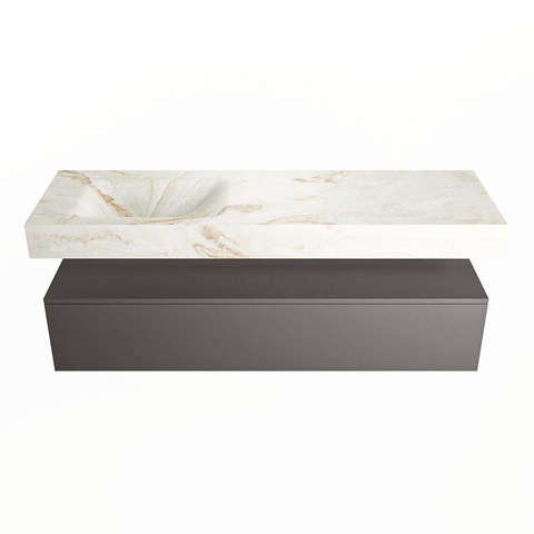 Mondiaz ALAN-DLUX Ensemble de meuble - 150cm - meuble Dark grey mat - 1 tiroir - Lavabo Cloud Frappe suspendu - vasque Gauche - 1 trou de robinet SW804710