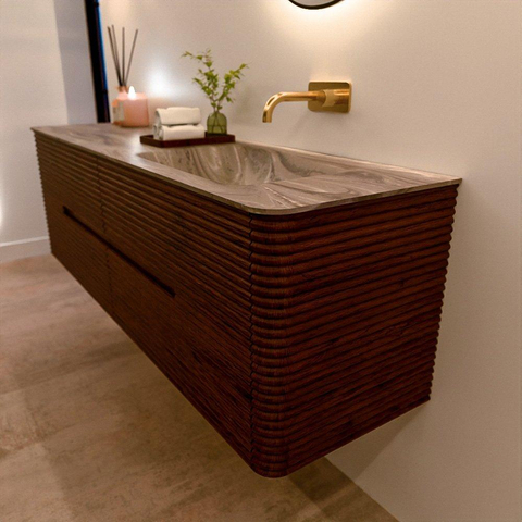Mondiaz CIRO-DLUX Badkamermeubelset - 160x45x50cm - Solid surface wastafel Sombra - 1 wasbak Rechts - zonder kraangaten - 4 lades - Ruby SW1532002