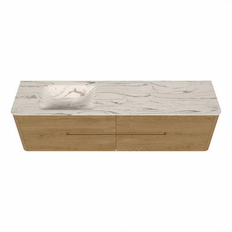 Mondiaz CIRO-DLUX Badkamermeubelset - 180x45x50cm - Solid surface wastafel Nata - 1 wasbak Links - zonder kraangaten - 4 lades - Oak SW1531159