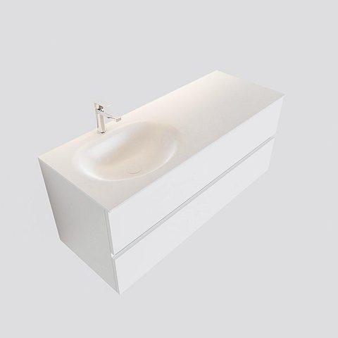 ENSEMBLE DE MEUBLE MONDIAZ VICA - 120cm - 2 tiroirs - lavabo Moon gauche - 1 trou de robinet - solid surface talc SW409728