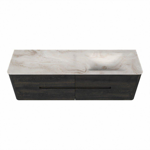 Mondiaz CIRO-DLUX Ensemble de meubles de salle de bains - 160x45x50cm - vasque solid surface Frappe - 1 lavabo à droite - sans trous de robinet - 4 tiroirs - Shadow SW1532165