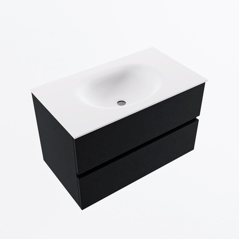 MONDIAZ VICA meuble sous lavabo 80cm Urban 2 tiroirs. Lavabo MOON central sans trou de robinet, couleur Talc. SW1381805