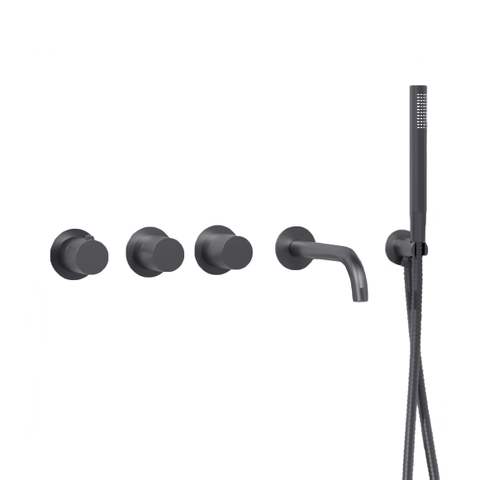 Fortifura Nebbio Ensemble combiné baignoire - mitigeur thermostatique - coude mural avec support de douchette - flexible de douche métallique - barre de douchette - bec verseur - PVD gunmetal brossé SW1238097