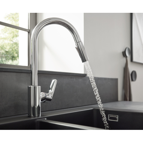 Hansgrohe Focus m41 Eengreeps keukenmengkraan - 240 met uittrekbare vuistdouche - 2 straalsoorten - hoogglans chroom GA69755