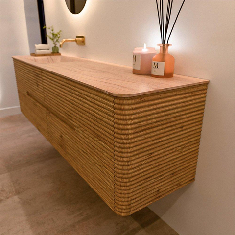 Mondiaz CIRO-DLUX Badkamermeubelset - 170x45x50cm - Solid surface wastafel Saba - 1 wasbak Links - zonder kraangaten - 4 lades - Oak SW1531228