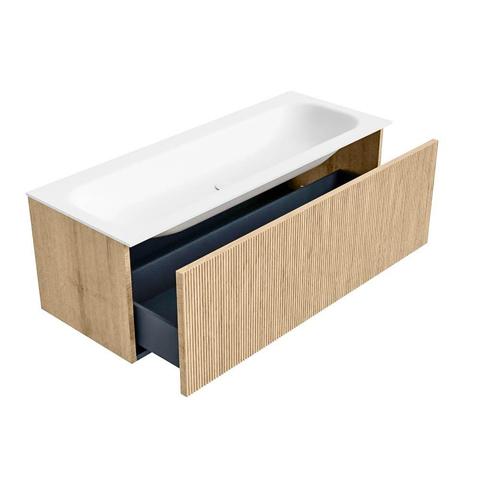 MONDIAZ KURVE Meuble de salle de bains 120 cm couleur Oak avec 1 tiroir. Lavabo BIG LARGE central 1 trou de robinet Talc. SW1138236