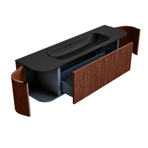 Mondiaz KURVE Badkamermeubelset - 160x46x40cm - 1 lade - 2 deuren - wastafel solid surface - midden - 1 kraangat - Ruby SW1415353