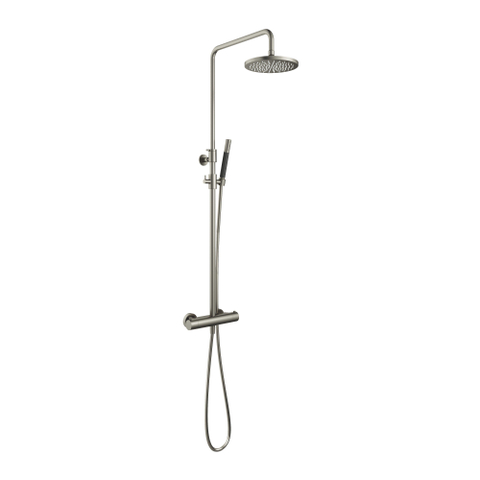 Hotbath Cobber Thermostatische regendoucheset - met 20cm ronde hoofddouche staafhanddouche - geborsteld nikkel (RVS) SW74486