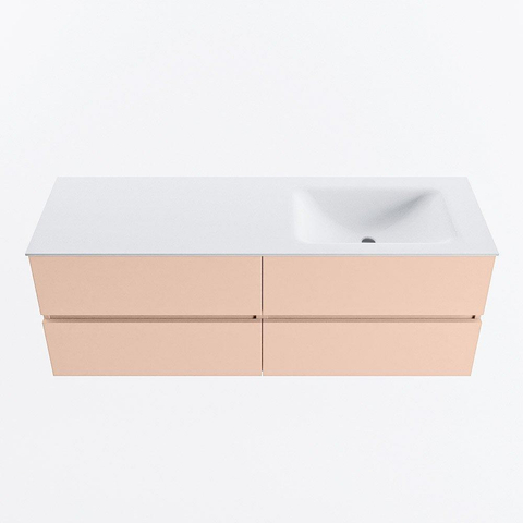 MONDIAZ VICA Ensemble meuble de salle de bains - 140cm - meuble bas rosee - 4 tiroirs - lavabo cloud à droite - sans trous de robinet - version haute 60cm - talc SW1083393