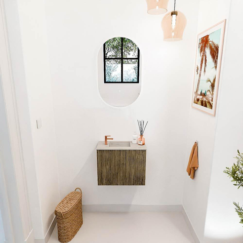 Mondiaz JOYA-DLUX 50cm toiletmeubel - kleur Dusk - Wastafel FAYE positie Links 1 kraangat kleur Opalo. SW1423300