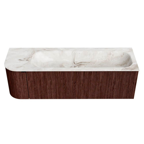 Mondiaz KURVE-DLUX Badkamermeubelset - 145x46x40cm - 1 lade - 1 deur - wastafel solid surface - rechts - zonder kraangat - Ruby SW1415658