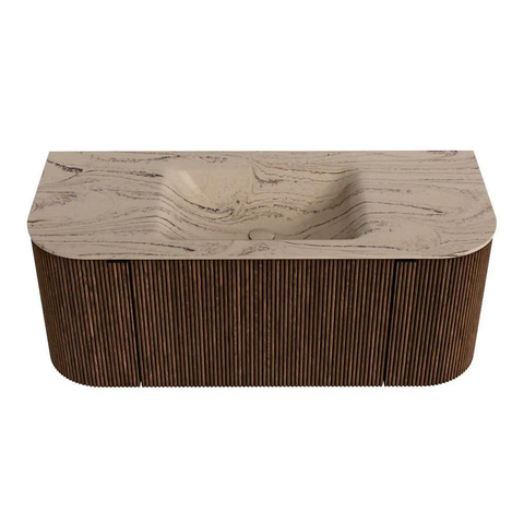 MONDIAZ KURVE-DLUX Meuble de salle de bains 110cm arrondi gauche + droite couleur Walnut avec 1 tiroir et 2 portes. Lavabo CLOUD central 1 trou de robinet Arena. SW1431186
