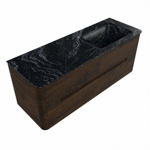 Mondiaz CIRO-DLUX Badkamermeubelset - 130x45x50cm - Solid surface wastafel Lava - 1 wasbak Rechts - 1 kraangat - 4 lades - Walnut SW1530162