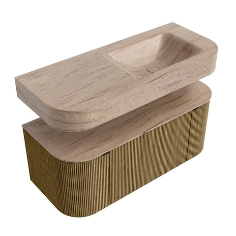 MONDIAZ THOR-DLUX Meuble de salle de bains 110cm arrondi gauche + droite couleur Dusk avec 1 tiroir et 2 portes. Vasque suspendue CLOUD Droite sans trou de robinet couleur Saba. SW1463029