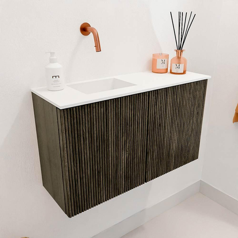 Mondiaz JOYA 70cm meuble de toilette - couleur Shadow - Lavabo FAYE position Gauche Sans trou de robinet couleur Talc. SW1421403