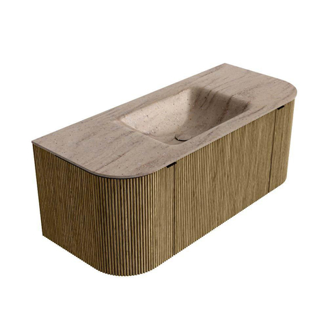 MONDIAZ KURVE-DLUX Meuble de salle de bains 110cm arrondi gauche + droite couleur Dusk avec 1 tiroir et 2 portes. Lavabo CLOUD central 1 trou de robinet Saba. SW1433321
