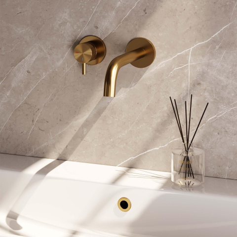 Brauer Gold Edition Mitigeur de lavabo encastré - bec courbé à droite - manette courte et étroite - modèle B2 PVD - or brossé SW715603