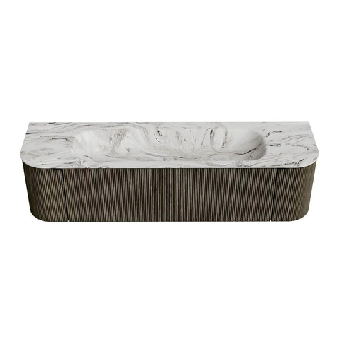 Mondiaz KURVE-DLUX Ensemble de meubles de salle de bains - 170x46x40cm - 1 tiroir - 2 portes - lavabo solid surface - central - 2 trous de robinet - Shadow SW1414593