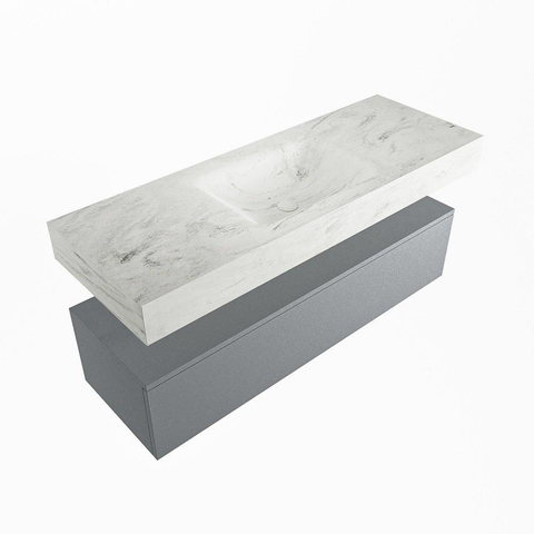 Mondiaz ALAN-DLUX Ensemble de meuble - 130cm - meuble Plata mat - 1 tiroir - Lavabo Cloud Opalo suspendu - vasque Centre - 1 trou de robinet SW807192