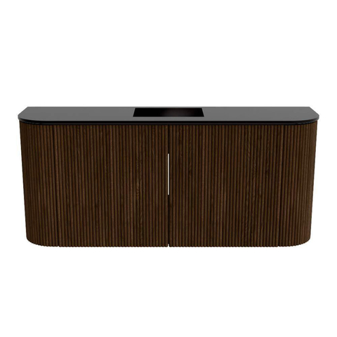 Mondiaz JOYA 93.2cm meuble de salle de bains - arrondi gauche et droite couleur Walnut - Vasque FAYE position Milieu Sans trou de robinet couleur Urban SW1421393