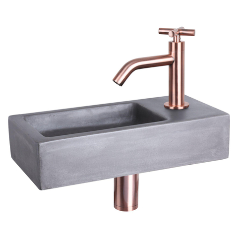 Differnz Hura Set lave-mains avec robinet courbé poignée croix cuivre rose Béton SW285483