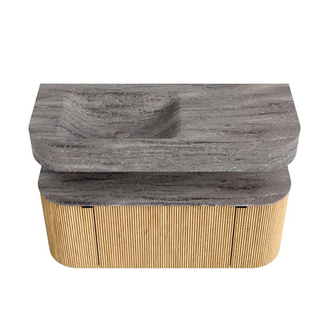 MONDIAZ THOR-DLUX 110cm badmeubel ronding links + rechts kleur Oak met 1 lade en 2 deuren. Vrijhangende wastafel CLOUD Links 1 kraangat kleur Oza. SW1462963