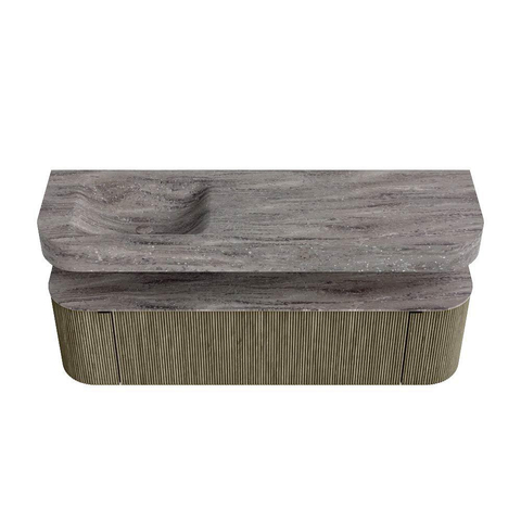 MONDIAZ THOR-DLUX 160cm meuble de salle de bains arrondi gauche + droite couleur Shadow avec 1 tiroir et 2 portes. Vasque suspendue CLOUD Gauche 1 trou de robinet couleur Oza. SW1465313