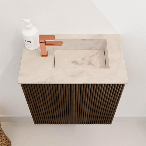 Mondiaz JOYA-DLUX Meuble de toilette 40cm - couleur Walnut - Vasque FAYE position Droite 1 trou de robinet couleur Frappe SW1422248