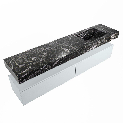 Mondiaz ALAN-DLUX Ensemble de meuble - 200cm - meuble Clay mat - 2 tiroirs - Lavabo Cloud Lava suspendu - vasque Droite - 1 trou de robinet SW808587