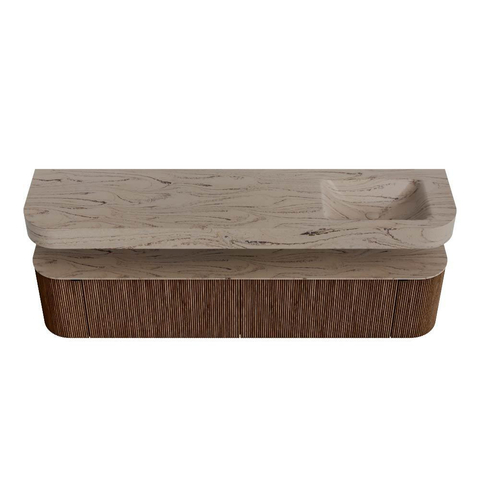 MONDIAZ THOR-DLUX Meuble de salle de bains - 200cm - arrondi gauche + droite - couleur Walnut - 2 tiroirs et 2 portes - Vasque suspendue CLOUD droite sans trou de robinet - couleur Arena SW1467062