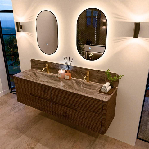 Mondiaz CIRO-DLUX Badkamermeubelset - 170x45x50cm - Solid surface wastafel Sombra - 2 wasbak Dubbel - 2 kraangaten - 4 lades - Dusk SW1533421