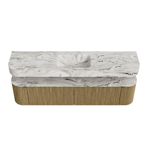 MONDIAZ THOR-DLUX Meuble de salle de bains 190cm arrondi gauche + droite couleur Dusk avec 2 tiroirs et 2 portes. Vasque suspendue CLOUD Milieu sans trou de robinet couleur Glace. SW1466443