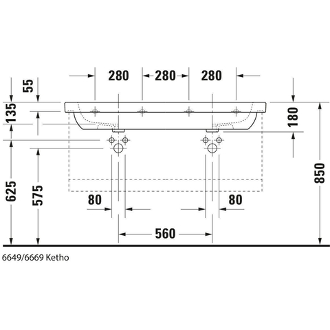 Duravit D-code Dubbele wastafel - 120x49cm - met 2 kraangaten - met overloop - wit GA89091
