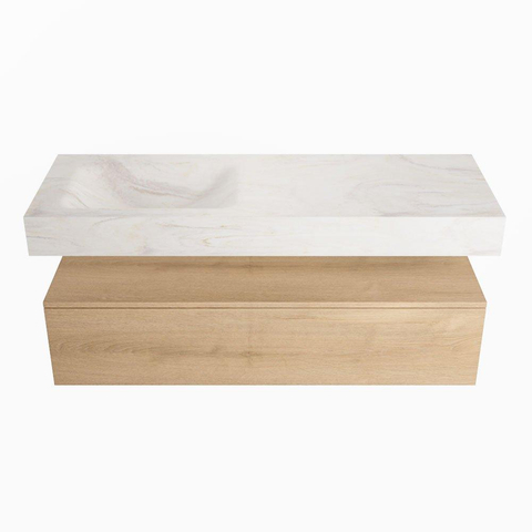Mondiaz ALAN-DLUX Ensemble de meuble - 130cm - meuble Washed Oak mat - 1 tiroir - Lavabo Cloud Ostra suspendu - vasque Gauche - 1 trou de robinet SW808994