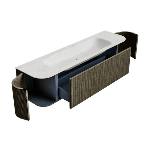 Mondiaz KURVE-DLUX Ensemble de meubles de salle de bains - 170x46x40cm - 1 tiroir - 2 portes - lavabo solid surface - milieu - 1 trou de robinet - Shadow SW1414082