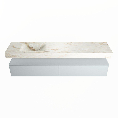 Mondiaz ALAN-DLUX Ensemble de meuble - 200cm - meuble Clay mat - 2 tiroirs - Lavabo Cloud Frappe suspendu - vasque Gauche - 0 trous de robinet SW804771