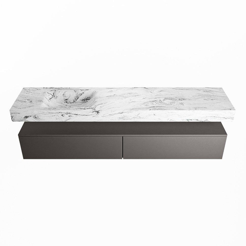 Mondiaz ALAN-DLUX Ensemble de meuble - 200cm - meuble Dark grey mat - 2 tiroirs - Lavabo Cloud Glace suspendu - vasque Gauche - 1 trou de robinet SW805572