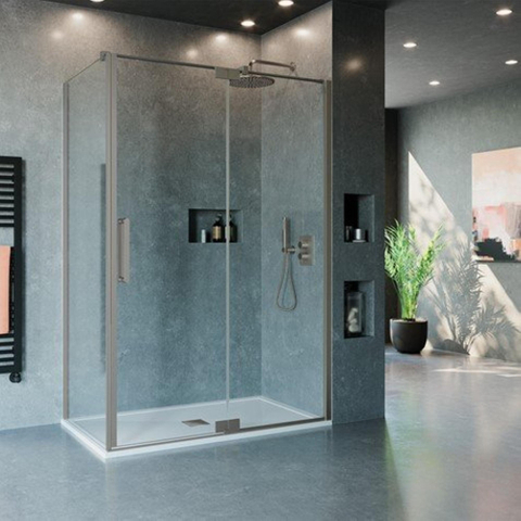 Crosswater Optix 10 Vaste wand - 90x200cm - 10mm veiligheidsglas - voor in profiel draaiende deur RVS gebo - geborsteld RVS SW700868