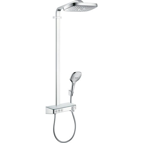 Hansgrohe Raindance Select E 300 - showerpipe: - met Showertablet - 300 opbouwkraan - thermostatisch - met handdouche - 3jet en hoofddouche - 3jet - thermostaat - hoogglans chroom 0452232