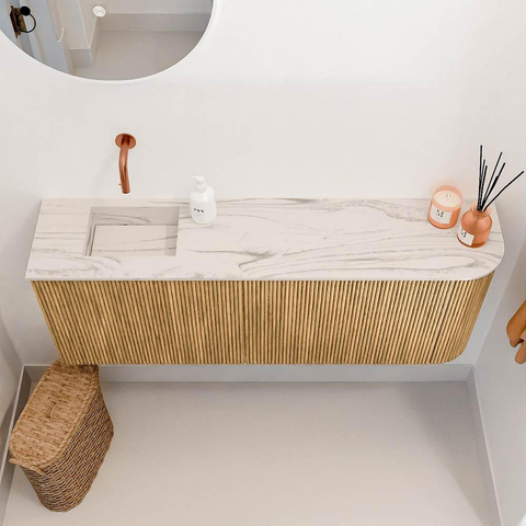 Mondiaz JOYA-DLUX 111.6cm toiletmeubel - ronding rechts kleur Oak - Wastafel FAYE positie Links Zonder kraangat kleur Nata. SW1424043