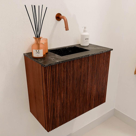 Mondiaz JOYA-DLUX 50cm toiletmeubel - kleur Ruby - Wastafel FAYE positie Midden Zonder kraangat kleur Lava. SW1423606