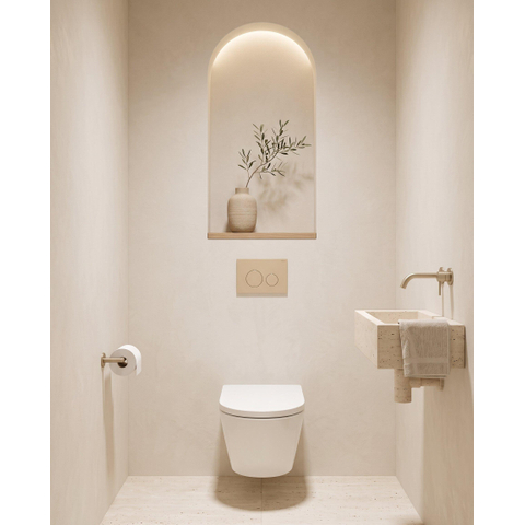 QeramiQ Dely Toiletset - 36.3x51.7cm - Geberit UP720 inbouwreservoir - rimless - diepspoel - 35mm zitting - softclose - bedieningsplaat beige - ronde knoppen - glans wit SW1428027