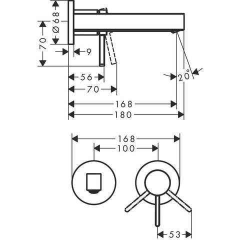 Hansgrohe Finoris 1 greeps wastafelkraan - inbouw - voorsprong 168 mm - met afvoerplug - hoogglans chroom SW651287
