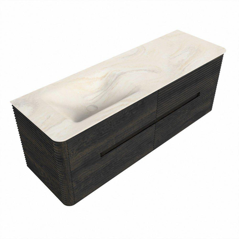 Mondiaz CIRO-DLUX Badkamermeubelset - 140x45x50cm - Solid surface wastafel Ostra - 1 wasbak Links - 1 kraangat - 4 lades - Shadow SW1532465