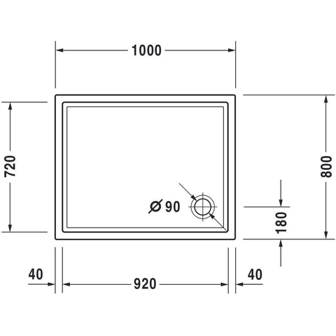Duravit Starck Slimline Kunststof douchebak acryl rechthoekig - 100x80x5cm - zonder poten - wit 0297201